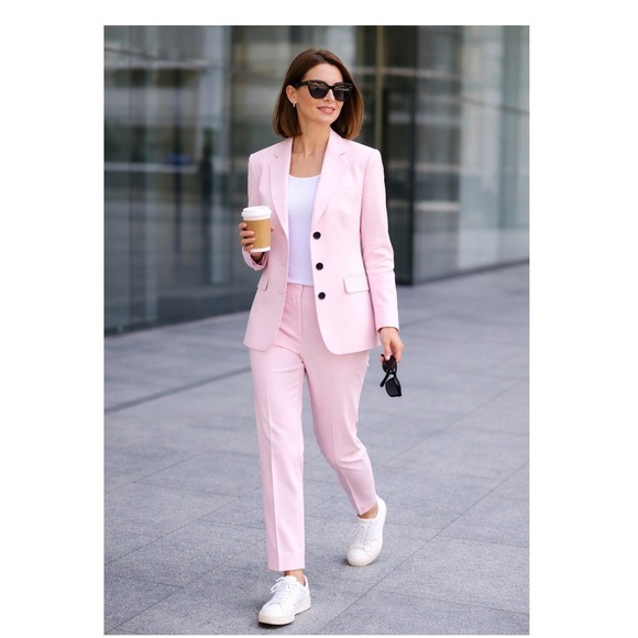 Bogner Pants - Bogner Pink Pantsuit Women's Sz 4 Cotton Blend Blazer Set Preppy Designer Luxury